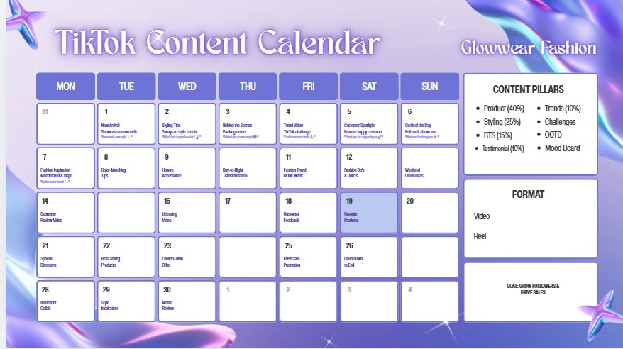 TikTok content calendar